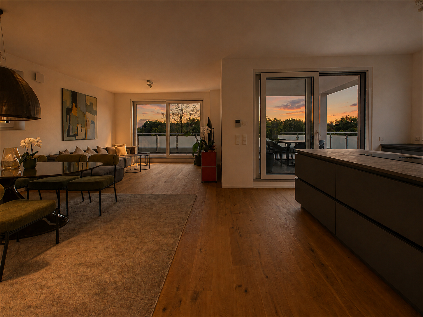 Wohnung im Sonnenuntergangsalicht